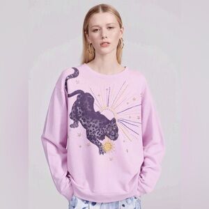 HAYLEY MENZIES PROWLING PANTHER EMBELLISHED SWEATSHIRT ACID WASHED LILAC Small
